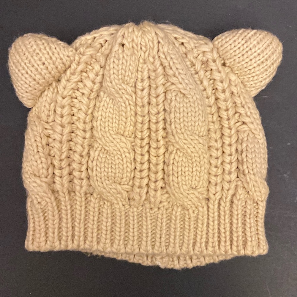 Bellady Womans Winter Beanie Hat Cat Ears Cable Rib Knit Cream Acrylic/Cotton